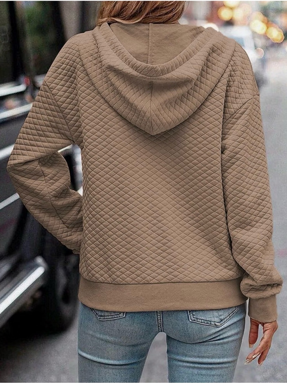 Amazon Women’s Quilted Hooded Pullover Sweater - Tan - Picture 2 of 6
